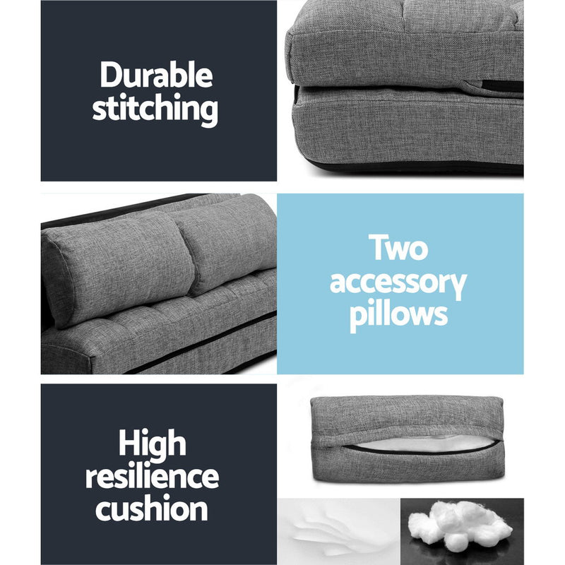 Diva Lounge Sofa Bed 2-seater Floor Folding Fabric Grey