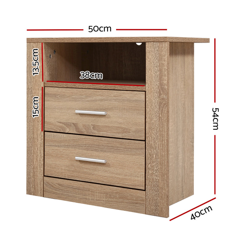 Milano Bedside Tables Drawers Storage Cabinet Shelf Side End Table Oak