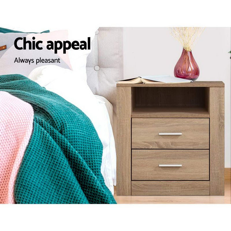 Milano Bedside Tables Drawers Storage Cabinet Shelf Side End Table Oak