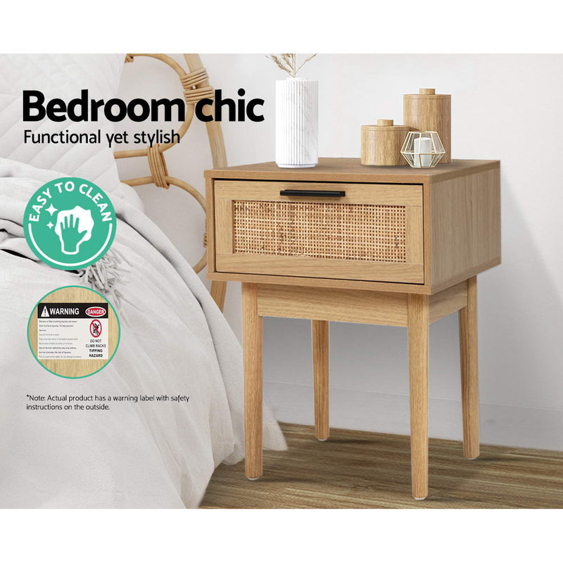 Milano Rattan Wood Bedside Table by Sleep House Box Hill VIC