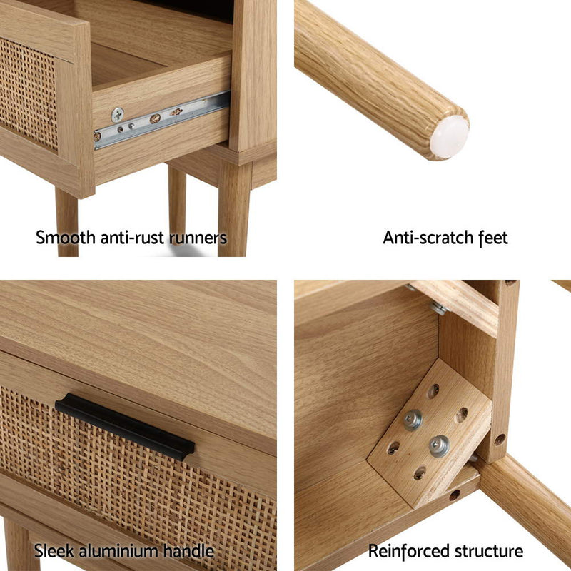 Milano Rattan Wood Bedside Table
