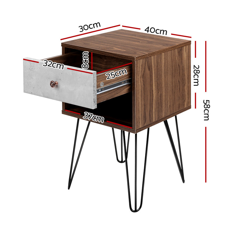 Milano Bedside Table with Drawer - Grey & Walnut