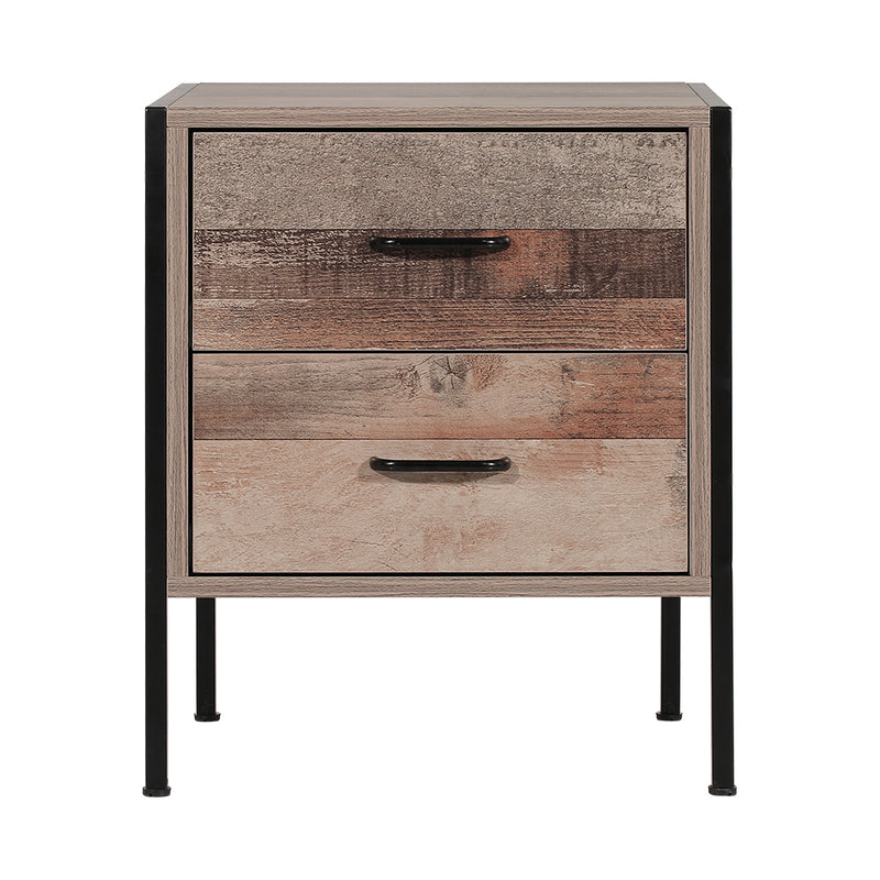 Milano Bedside Table Drawers Nightstand Metal Oak
