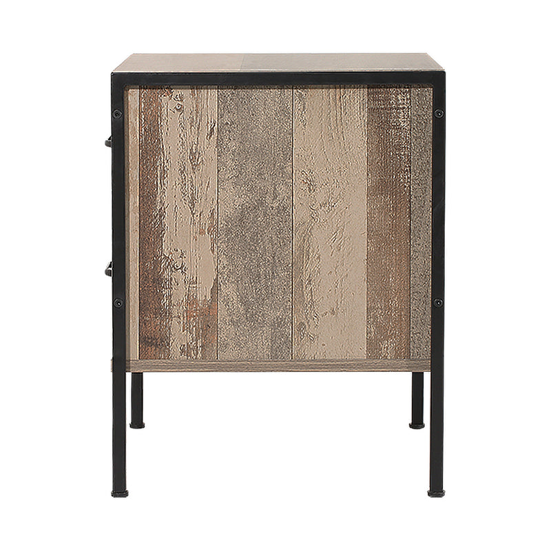Milano Bedside Table Drawers Nightstand Metal Oak