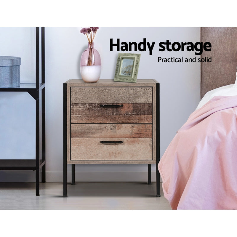 Milano Bedside Table Drawers Nightstand Metal Oak by Sleep House VIC