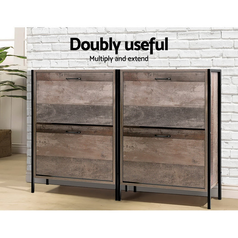 Diva 12 Pair Wooden Vintage Shoe Rack Storage Cabinet - Wood