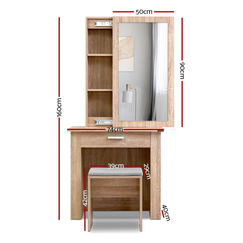 Milano Dressing Table Mirror Stool Mirror Makeup Storage Wood