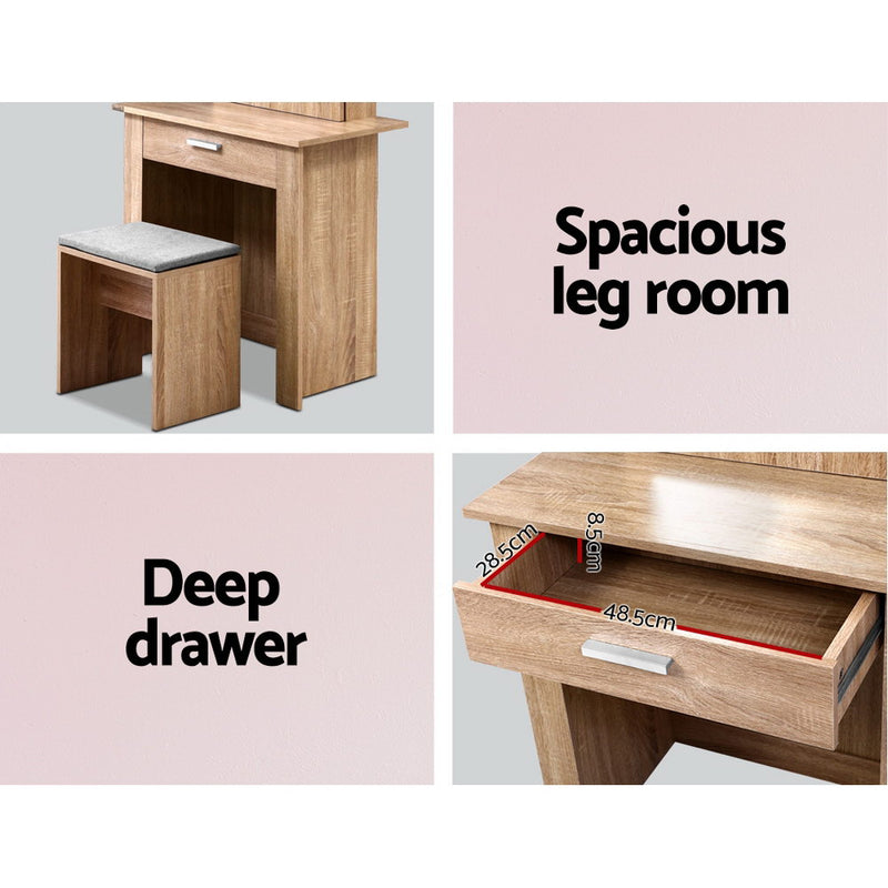 Milano Dressing Table Mirror Stool Mirror Makeup Storage Wood