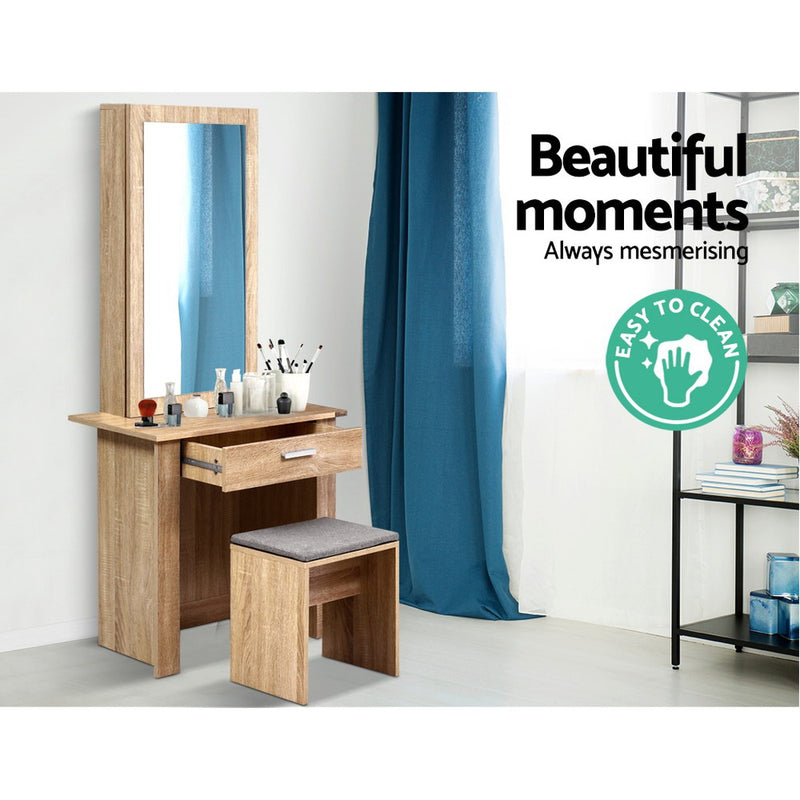 Milano Dressing Table Mirror Stool Mirror Makeup Storage Wood