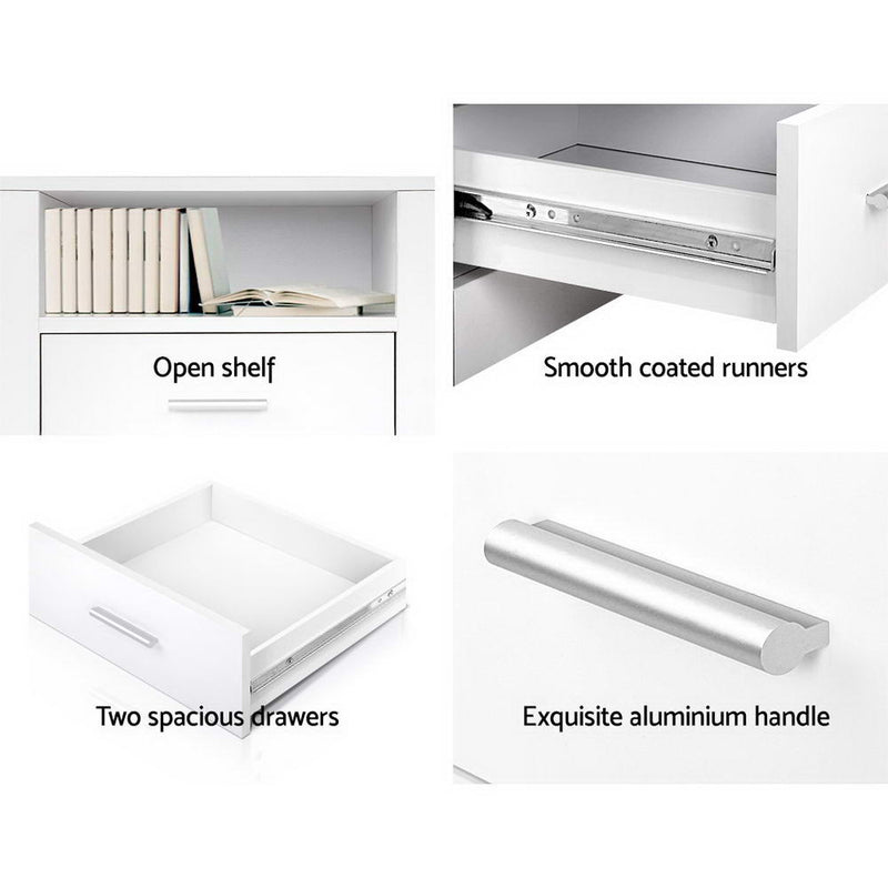 Milano Bedside Tables Drawers Storage White by Sleep House Nunawading