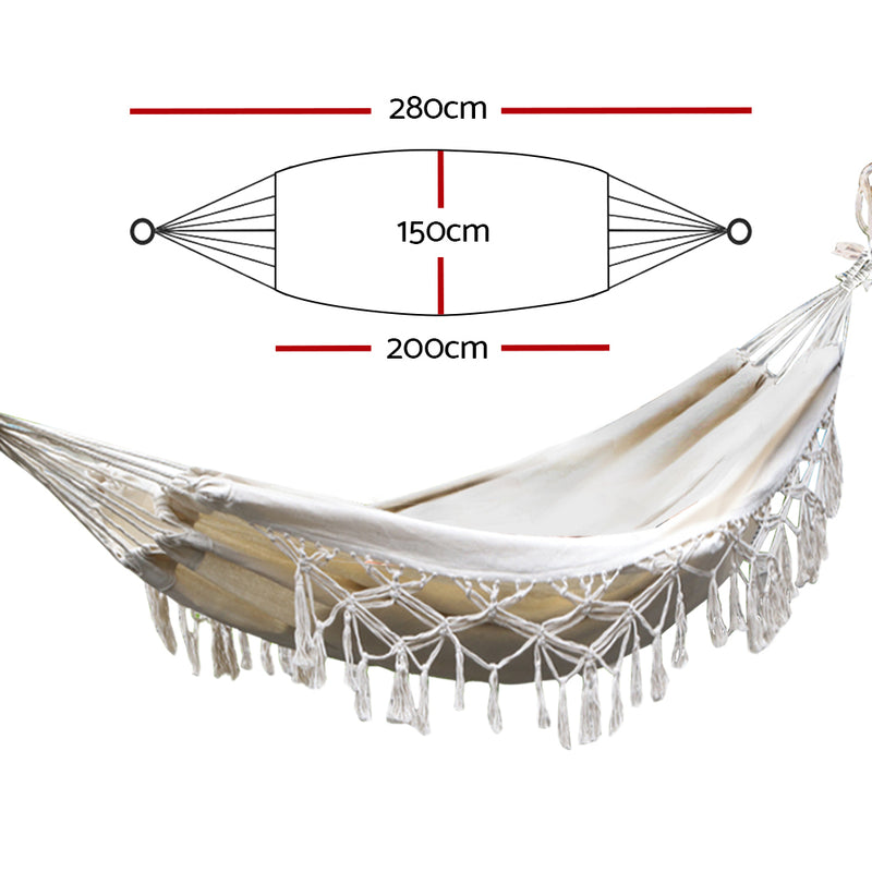 Outdoor Hanging Tassel Hammock Swing Bed Cream