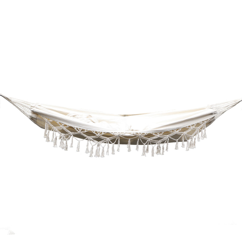 Outdoor Hanging Tassel Hammock Swing Bed Cream
