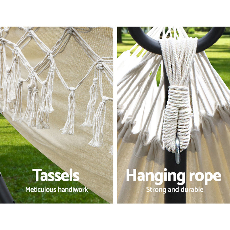 Outdoor Hanging Tassel Hammock Swing Bed Cream
