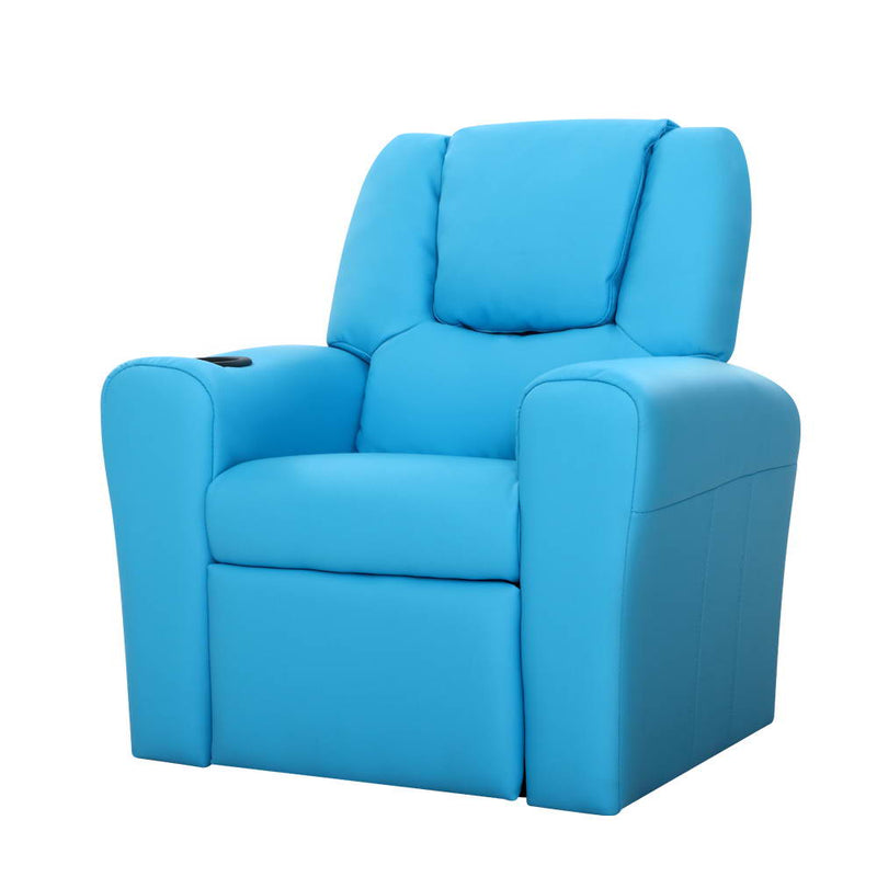 Keezi Kids Recliner Chair Blue PU Leather Sofa Lounge 
