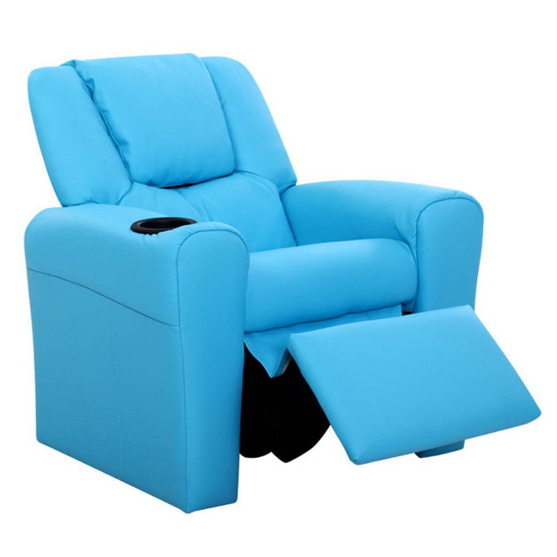Keezi Kids Recliner Chair Blue PU Leather Sofa Lounge 