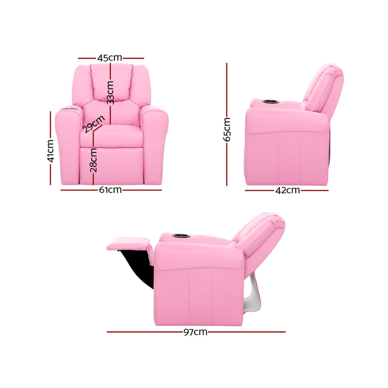 Keezi Kids Recliner Chair Pink PU Leather Sofa Lounge Couch 