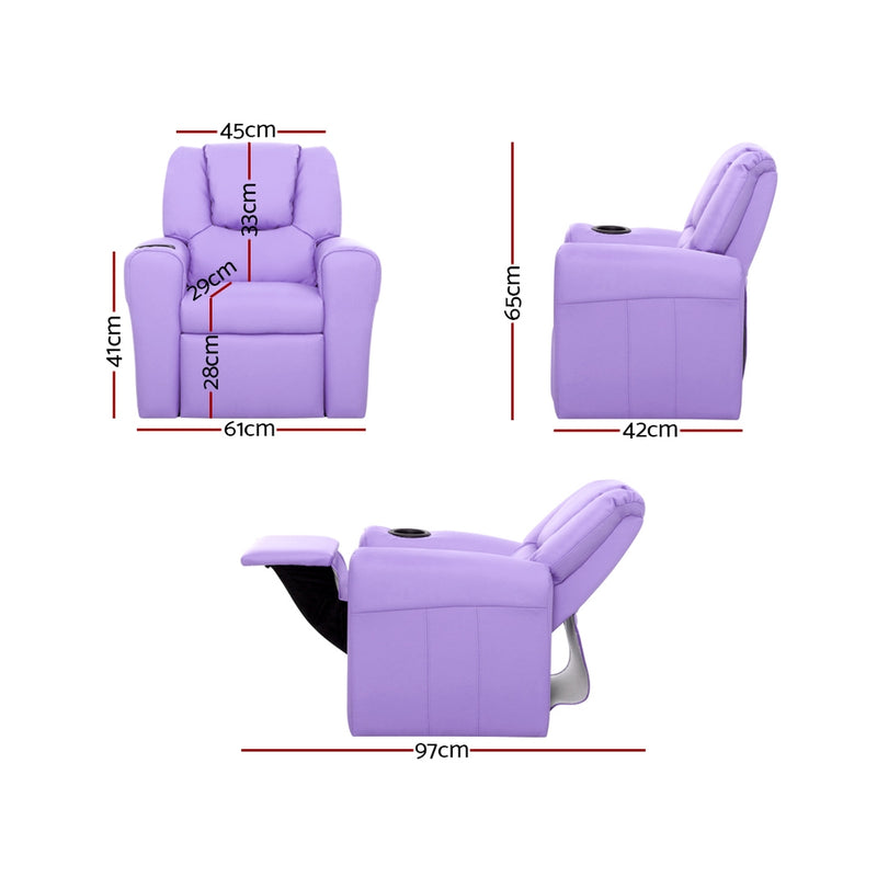 Keezi Kids Recliner Chair Purple PU Leather Sofa Lounge Couch 
