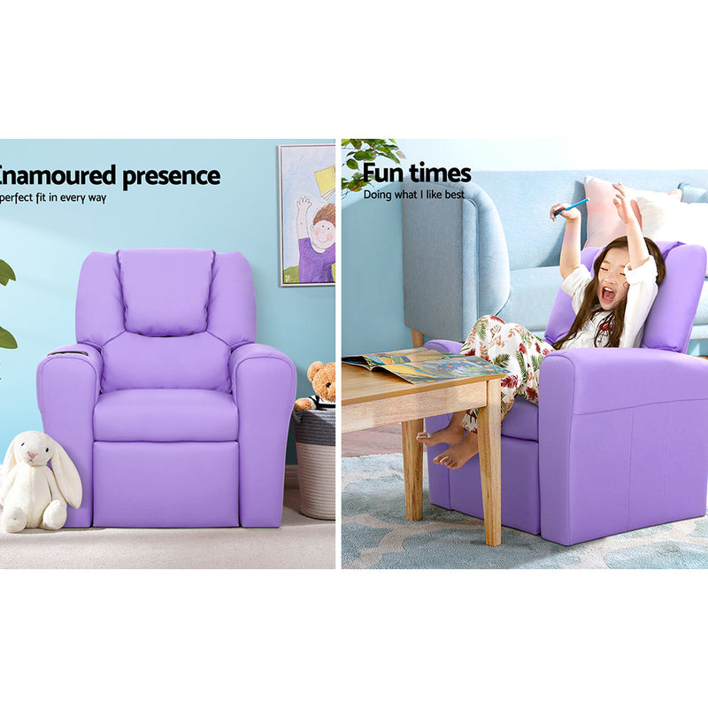 Kids Recliner Chair Purple PU Leather Sofa Lounge at Sleep House VIC
