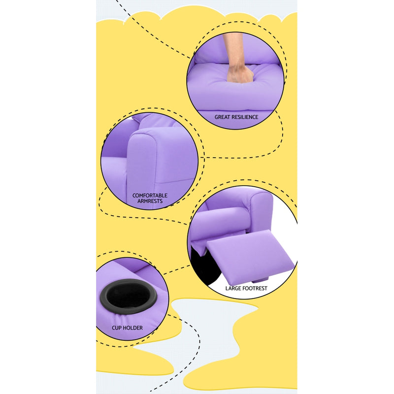Keezi Kids Recliner Chair Purple PU Leather Sofa Lounge Couch 