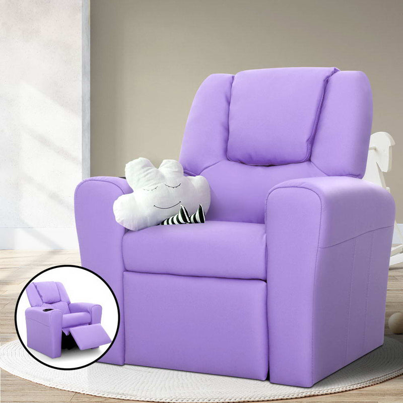 Kids Recliner Chair Purple PU Leather Sofa Lounge at Sleep House VIC