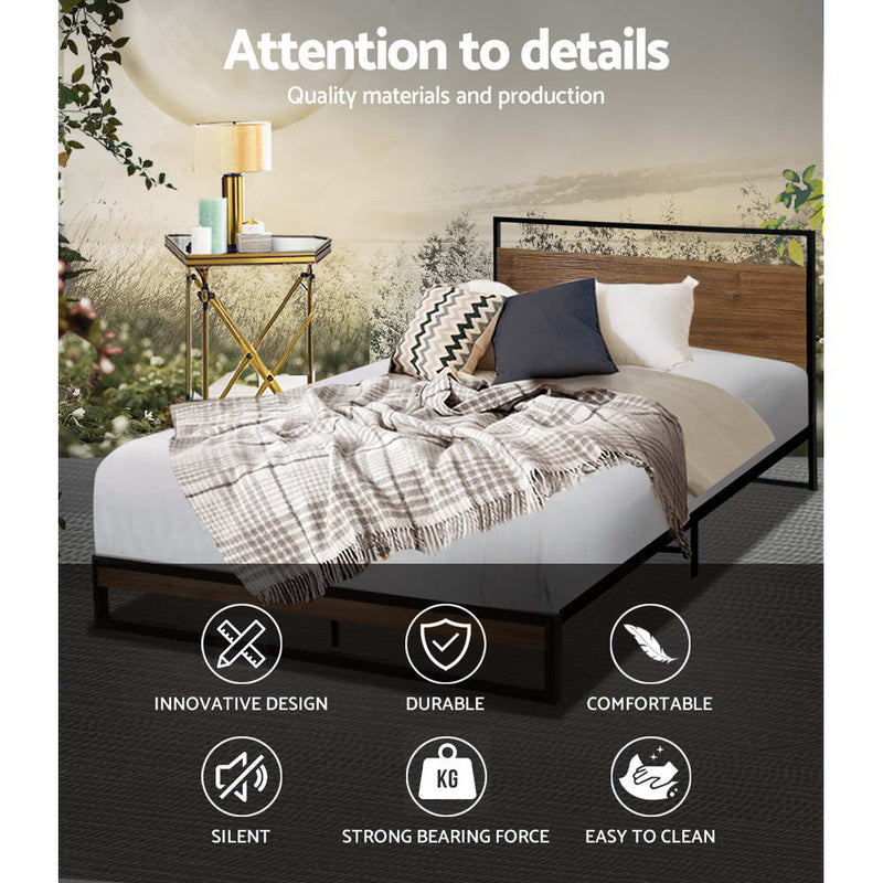 Milano Metal Bed Frame Mattress Base Black - King Single Size 