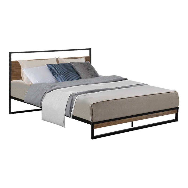 Milano Metal Bed Frame Mattress Base Black - Queen Size 