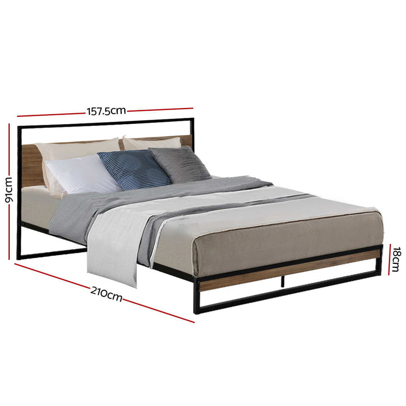 Milano Metal Bed Frame Mattress Base Black - Queen Size 