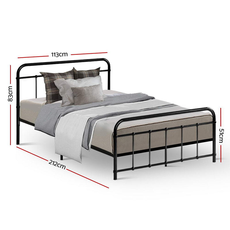 Milano Metal Bed Frame Mattress Base Black - King Single Size 