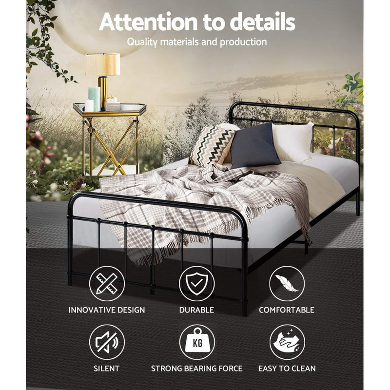 Milano Metal Bed Frame Mattress Base Black - King Single Size 