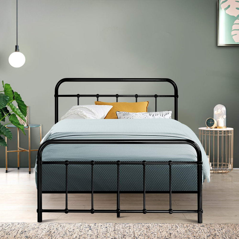 Milano Metal Bed Frame Mattress Base Black - King Single Size 