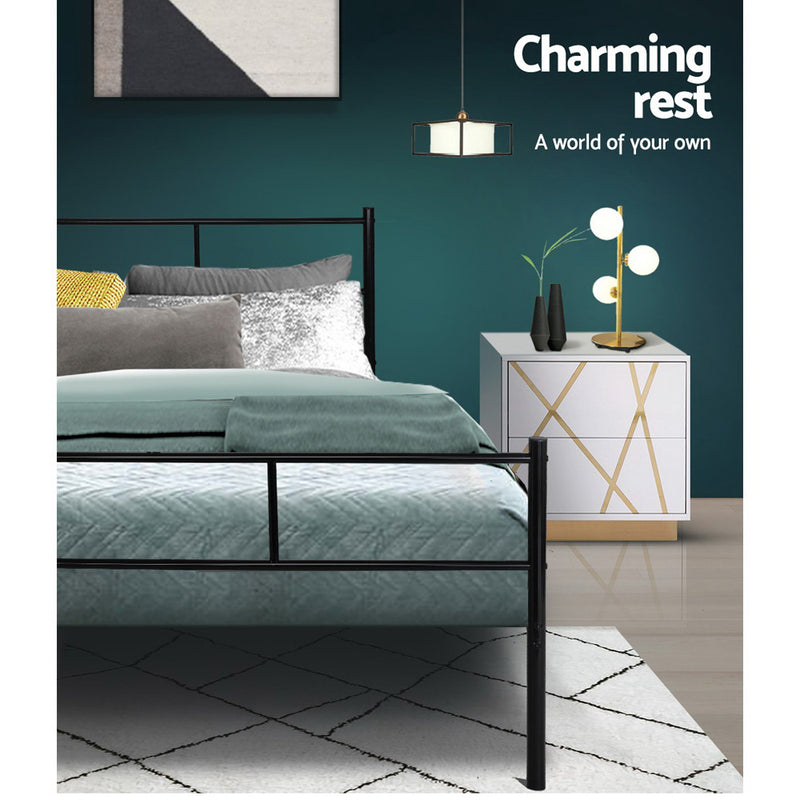 Milano Metal Bed Frame Platform Foundation Mattress Base SOL Black - Double Size 