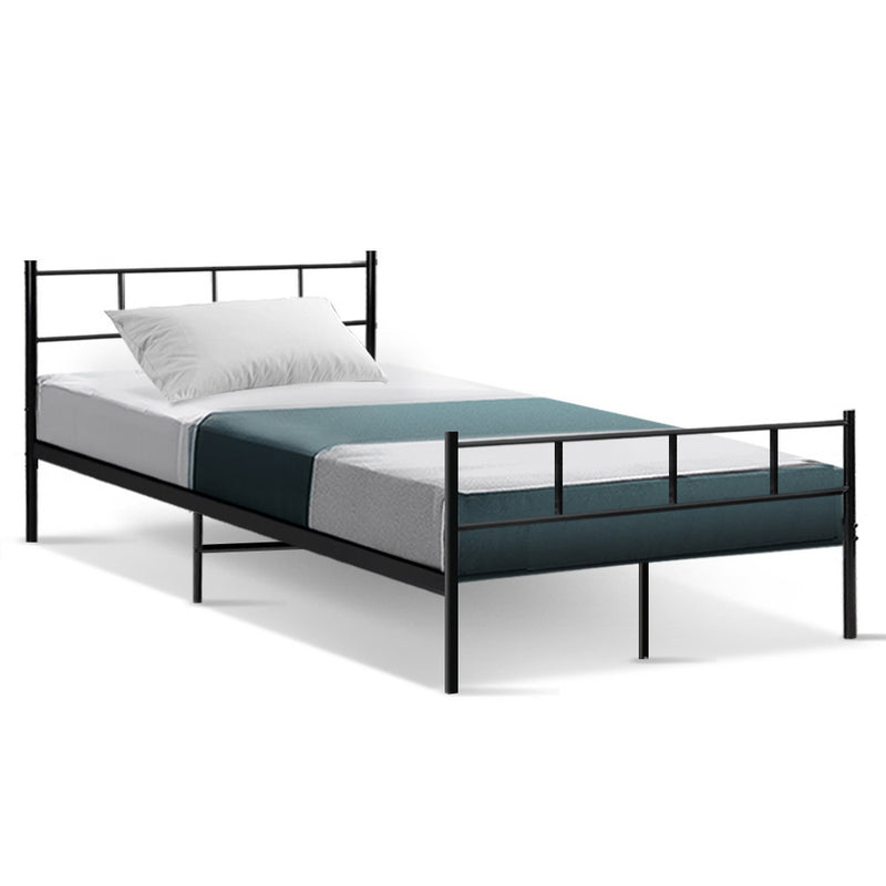 Milano Metal Bed Frame Mattress Base Black - King Single Size 