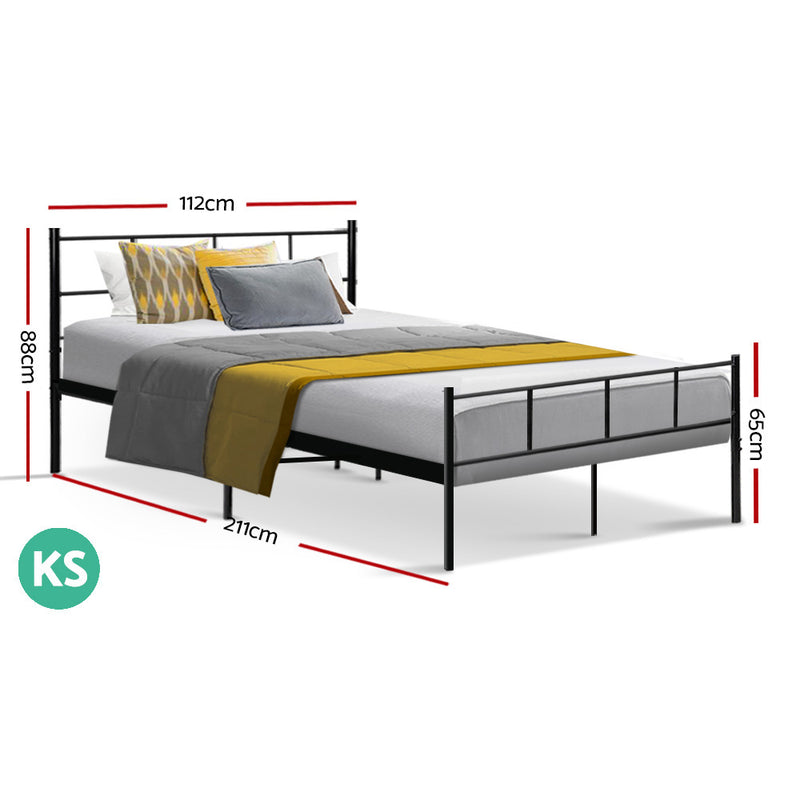 Milano Metal Bed Frame Mattress Base Black - King Single Size 