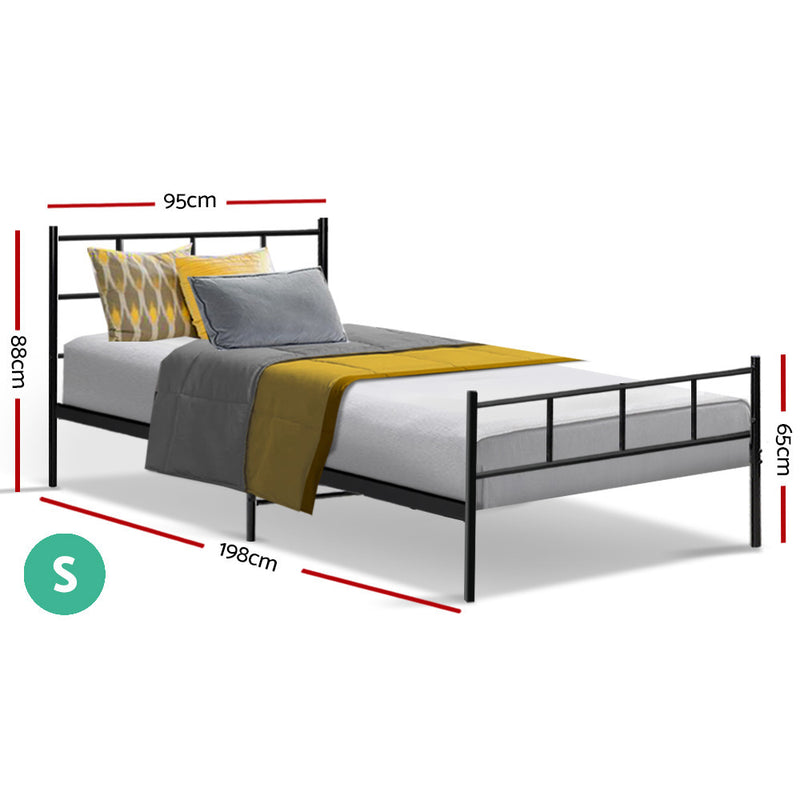 Milano Metal Bed Frame Mattress Base Black - Single Size 