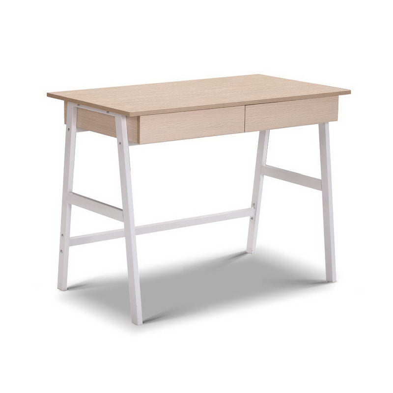 Diva Metal Desk with Drawer - White with Oak Top
