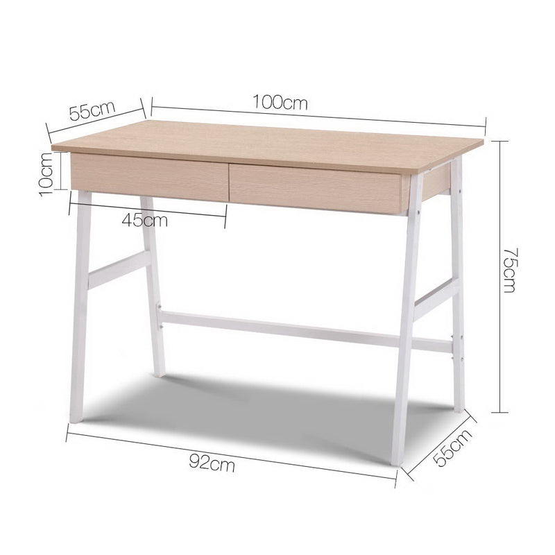 Diva Metal Desk with Drawer - White with Oak Top