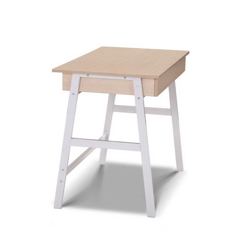 Diva Metal Desk with Drawer - White with Oak Top