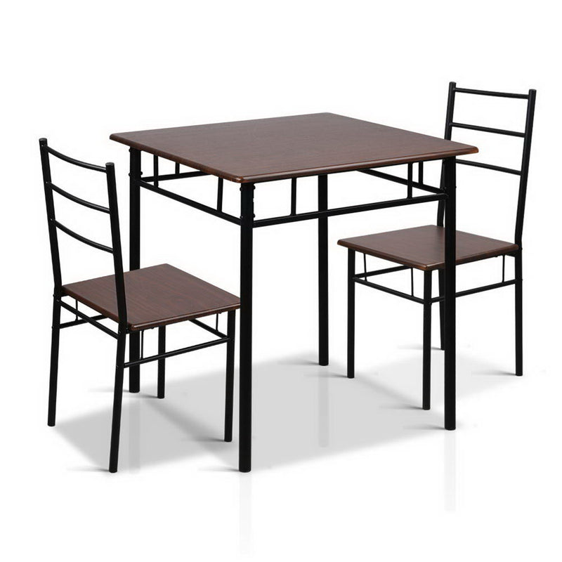 Diva Stylish Metal Table and Chairs - Walnut & Black