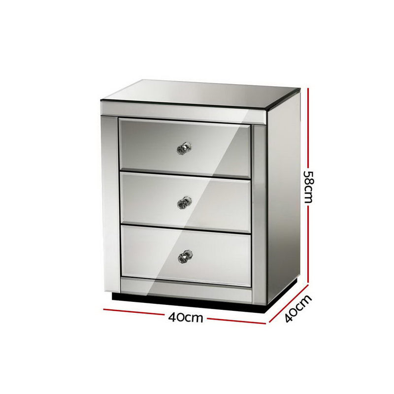 Milano Stylish Mirrored Bedside Table Glass Presia Silver