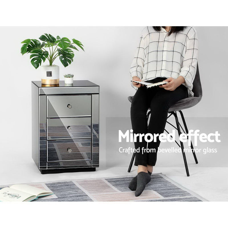 Milano Stylish Mirrored Bedside Table Glass by Sleep House Doncaster