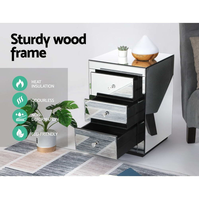 Milano Stylish Mirrored Bedside Table Glass by Sleep House Doncaster