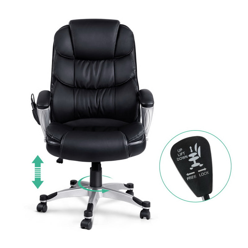 Diva Premium 8 Point PU Leather Reclining Massage Office Chair - Black
