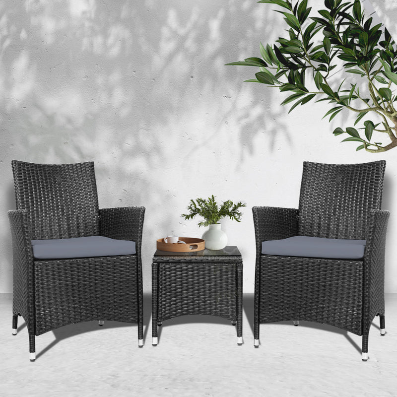 Outdoor 3pc Bistro Wicker Set Black by Sleep House Vermont VIC