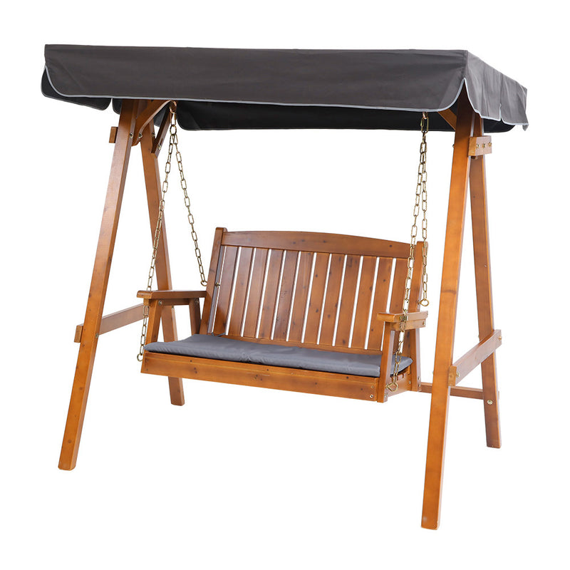 Outdoor Swing Chair Wooden Garden Bench Canopy 2 Seater