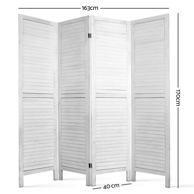 Diva 4 Panel Foldable Wooden Room Divider - White