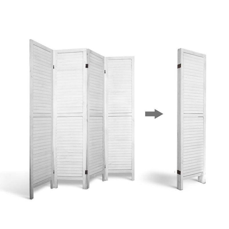 Diva 4 Panel Foldable Wooden Room Divider - White