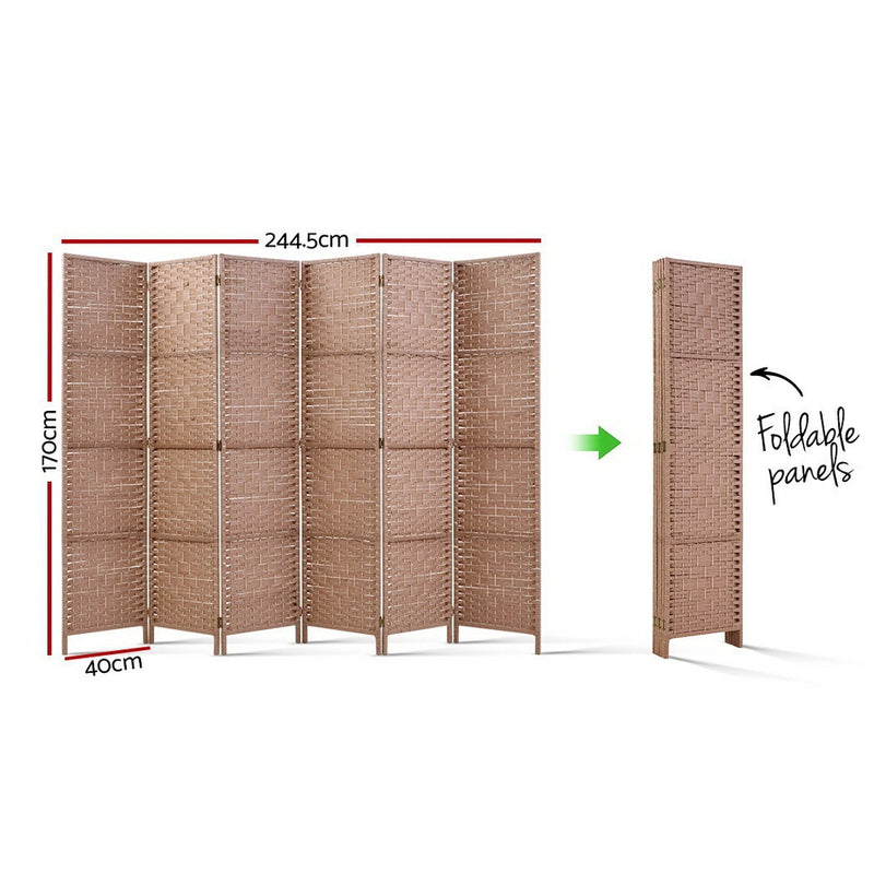 Diva 6 Panel Room Divider Screen Privacy Rattan Timber Foldable Dividers