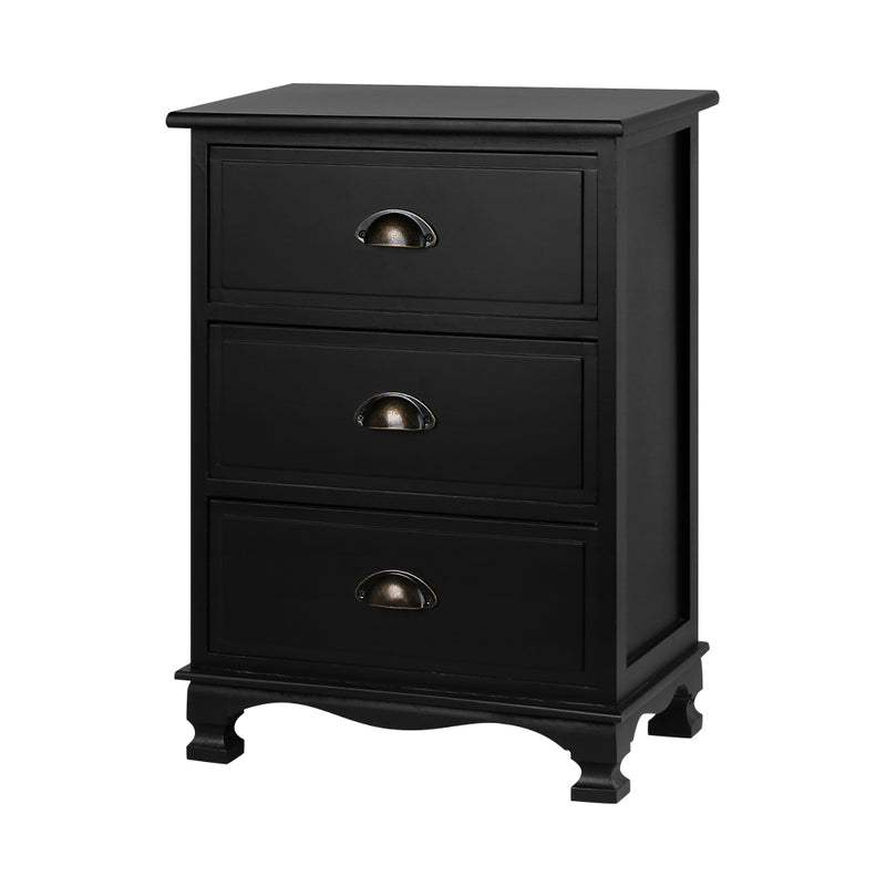 Milano Vintage Bedside Table Chest Storage Cabinet Nightstand Black