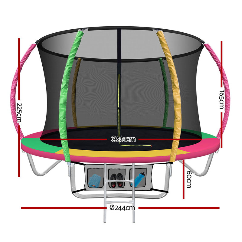 Everfit 8FT Outdoor Round Trampoline with Safety Net Multi-coloured