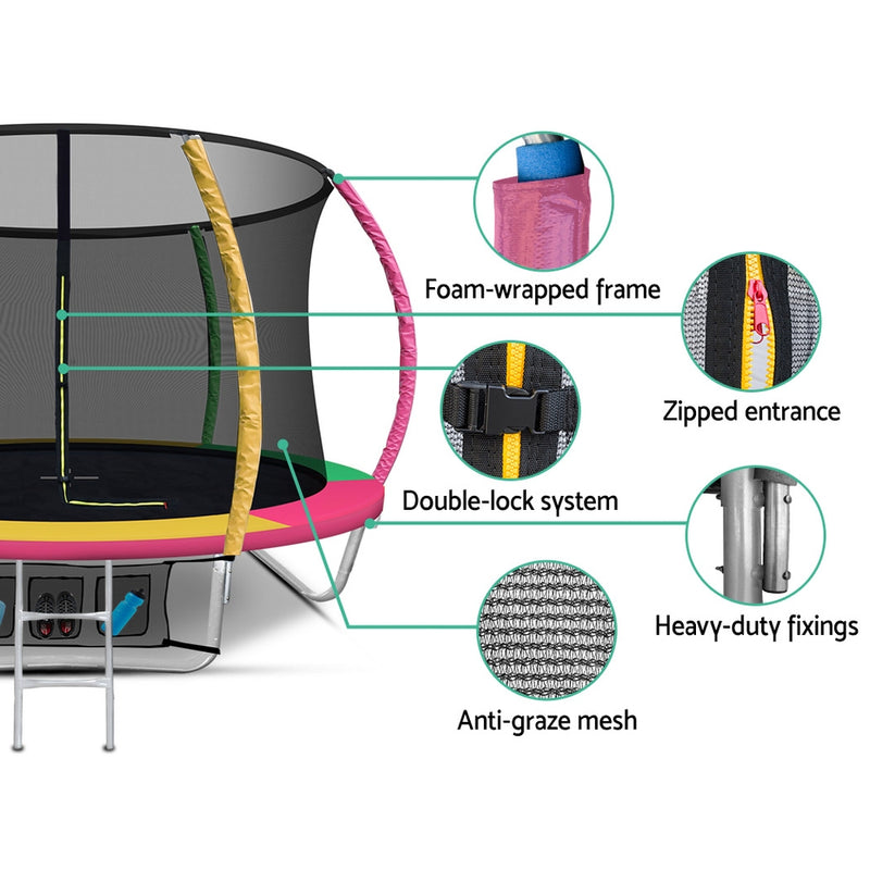 Everfit 8FT Outdoor Round Trampoline with Safety Net Multi-coloured